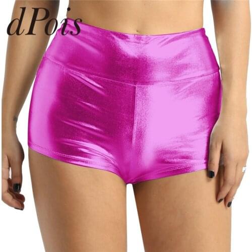 Womens Sports Running Shorts Shiny High-waisted Shorts Bottoms Adults Fitness Sports Gymnastic Workout Dance Short Sports Wear