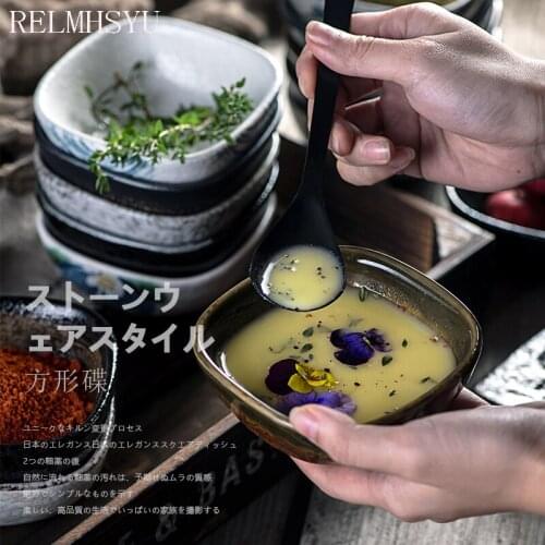 1PC RELMHSYU Japanese Style Retro Ceramic 4Inch Rice Hot Pot Seasoning Snack Square Small Soup Bowl Dinnerware Set