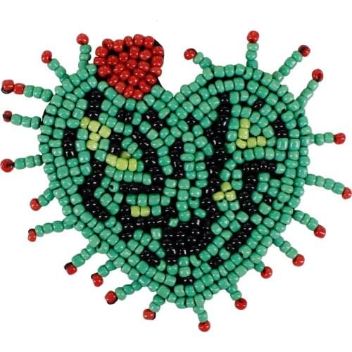 10pieces Fashion Heart Cactus Badges Fringe Beading Applique Motif Patches for Clothes Brooches Decorated Sewing Supplies TH1128