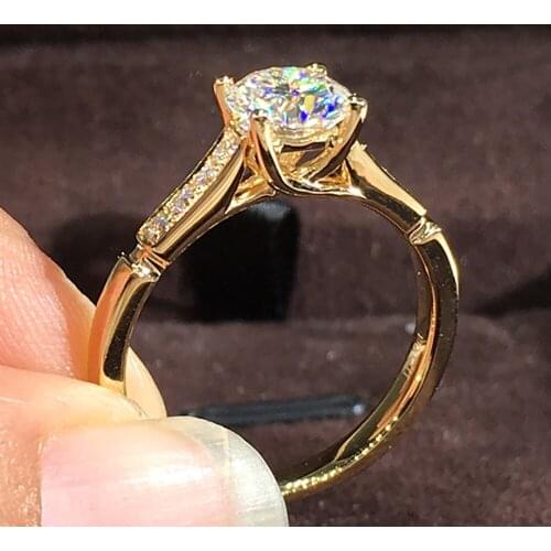 14K Au585 Yellow Gold Women Ring Moissanite Diamonds 1 2 3 4 5 Carat Round Wedding Party Engagement Anniversary Ring Trendy