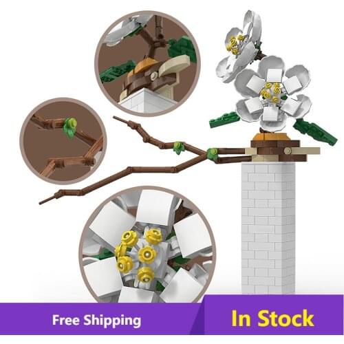 DIY Plants Tree Vase Potted Flowers Phalaenopsis Blossom Building Blocks Bricks Accessories Model Kids Educational Toys 331Pcs