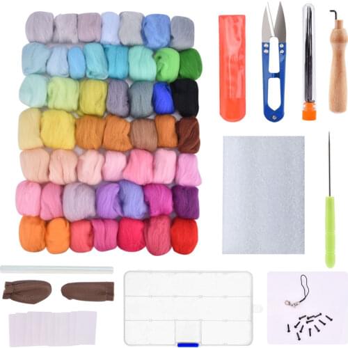 50 Colors Wool Felt Tool Kit Needle Felting Animal Needle Set Wool Felt Spinning Fiber Needlework Sewing Felt for Craft Supplies