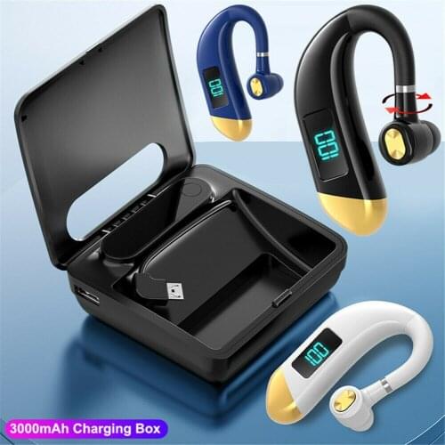 Wireless Headset with Mic Earphone Rotatable Ear-hook Driver Trucker Earpiece Hands-free with Charging Box Bluetooth-Compatible