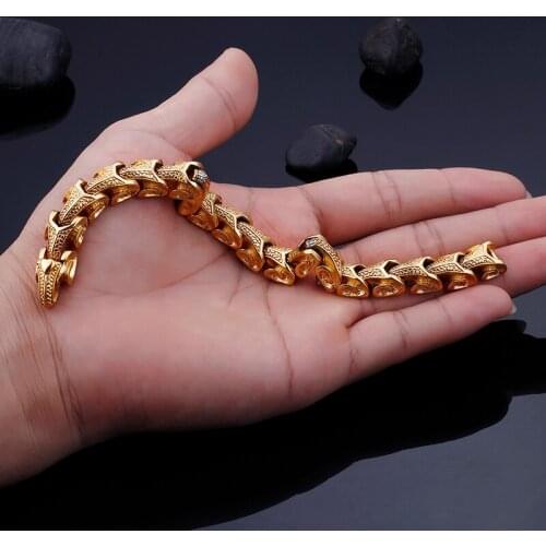 For Mens New Fashion Gold stainless steel 11mm Snake Bone Curb Link Chain Bracelet bangle 8.25'' XMAS Gifts