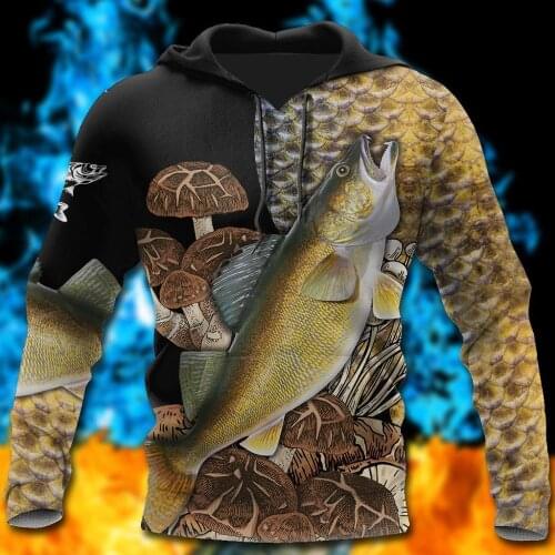 Brand Hoodie Walleye Fishing on skin mushrooms 3D Printed Mens Zip Up Hoodie Harajuku Streetwear Unisex Casual Tracksuits KJ0159