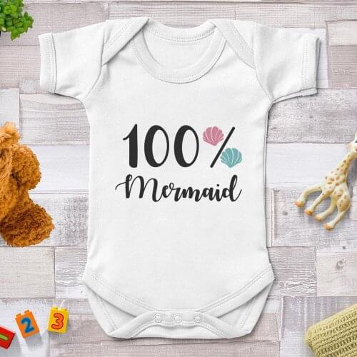 100% Mermaid Baby Rompers Newborn Summer Cartoon Cute Disney Princess Printed Jumpsuits Bodysuits For Bebes Clibing Onesie