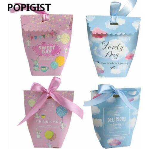 Baby shower SWEET DAY Paper Candy Box Pink Gift Packing Box Wedding Party Favors Packaging Box With Ribbon 50pcs