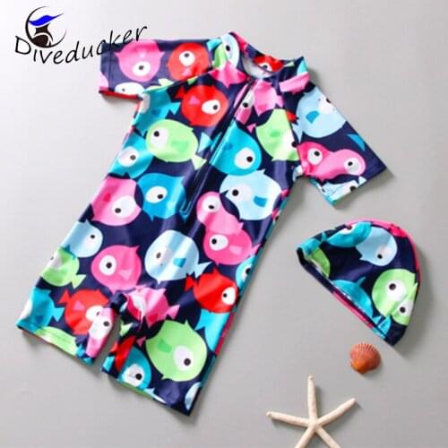 Childrens swimsuit one-piece quick-dry thermals long sleeves sunscreen cartoon boys and girlsbaby childrens swimming suit