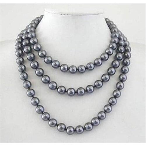 Long Beautiful 10mm South Sea Grey Shell Pearl Necklace 50'' AAA style Fine Noble real Natural