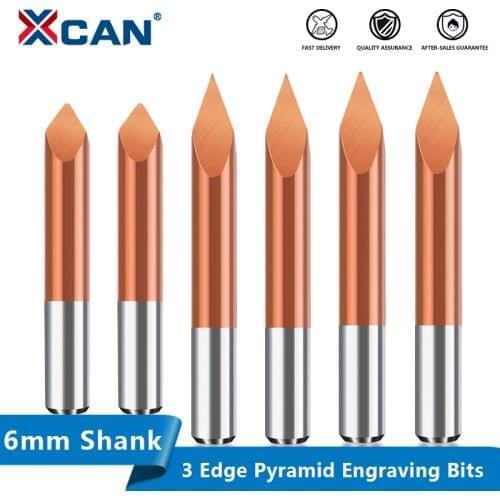 XCAN 3 Edge Pyramid Engraving Bits 6mm Shank Carbide End Mill TiCN Coated CNC Router Bit Milling Cutter CNC Machine Router Tool