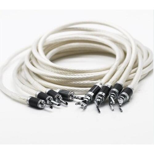 Hi-End 5N OCC Silver Plated HIFI Speaker Cable，Banana to Spade Plug Speaker Wire, Audiophiles and HiFi Systems Loudspeaker Wire