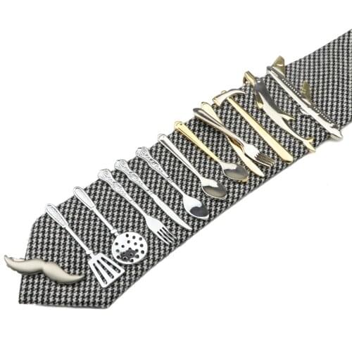 1 Piece Chrome Stainless Glasses Car Airplane Fork Spoon Shape Metal Tie Clip for Men Necktie Clips Pin For Mens Gift