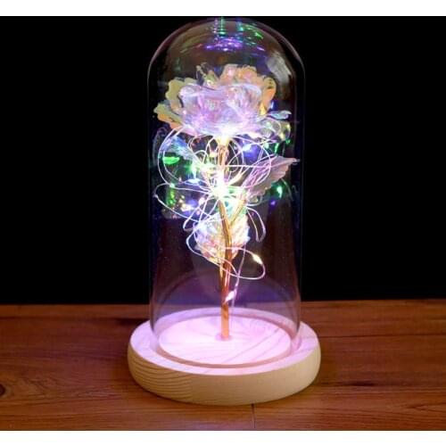 Beauty And The Beast Gold-plated Red Rose With LED Light In Glass For Wedding Party Mothers Day Gift