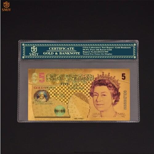 Nice Colorful British Elizabeth II Set Currency Paper 5 PoundS Gold Foil Money Gold Banknotes Collection For Decoration With COA