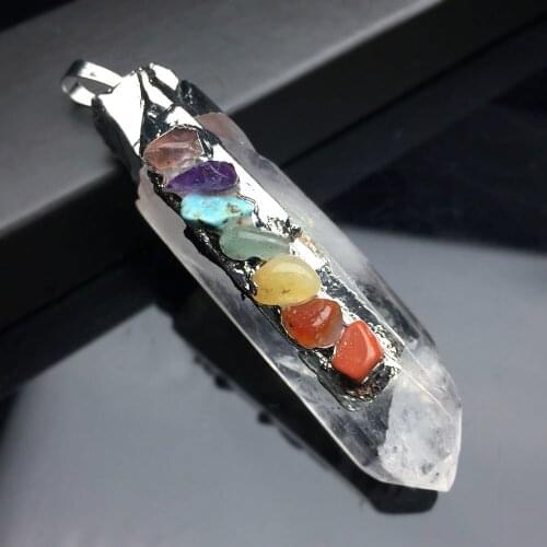 40-70mm Hot Selling Natural Crystal Seven Chakra Stone Pendant Irregular Healing Energy Crystal Column Seven Chakra Pendant