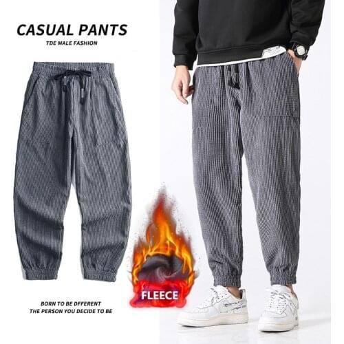 Harajuku Fashion Apanese Streetwear Corduroy Men Black Pants 2021 New Spring Elastic Waist Mens Casual Baggy Harem Pants