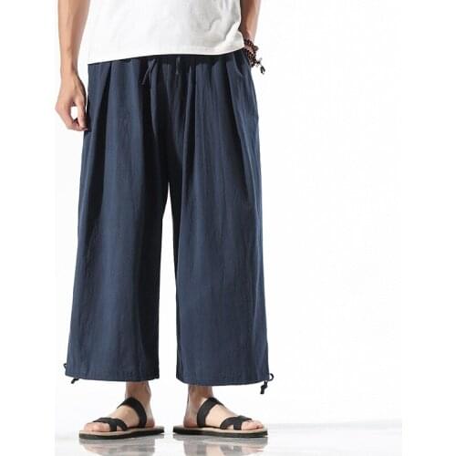 2021 Men Wide Leg Pants Mens Cotton Joggers Retro Loose Trousers Man Chinese Style Linen Pants Male Big Nepal Robe Pants 30698