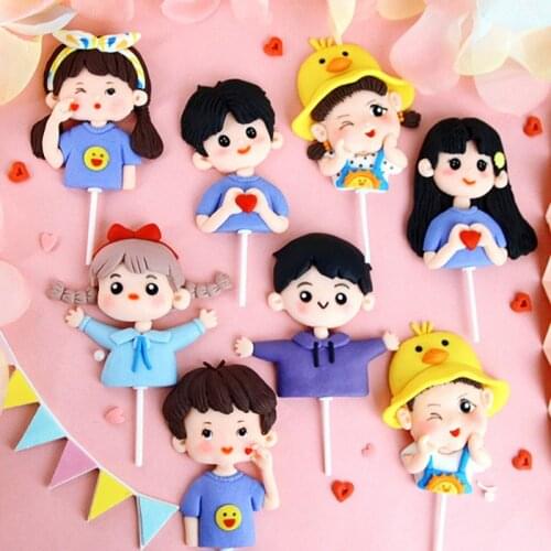 Soft Cotta Boy Girl Plugs Happy Birthday Childrens Day Cake Topper Birthday Cake Decoration Plug-in Baking Decoration