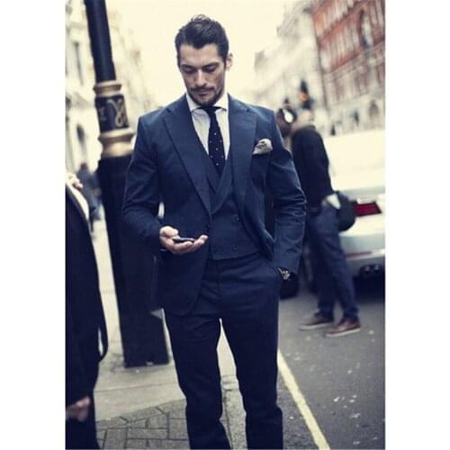 New Classic Mens Suit Smolking Noivo Terno Slim Fit Easculino Evening Suits For Men Navy Blue Formal Prom Wear Work Masculino