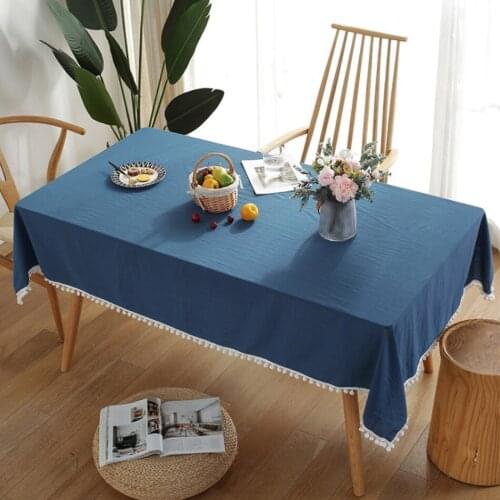 Chinese Style Cotton And Linen Tassel Pure Color Tablecloth Simple Rectangular Dining Table Cover Towel Coffee Table Tablecloth