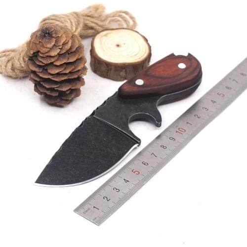 Outdoor Fixed Blade Hunting Knife Mini Straight Knife Tactical Survival Knives multi-function Wood Handle Camping EDC Tools