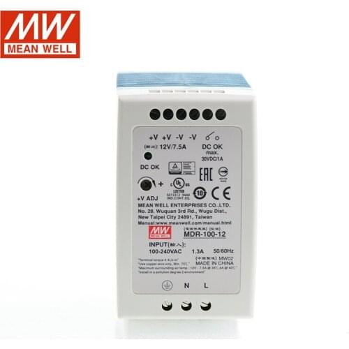 Original MEAN WELL MDR-100-12 90W 12V DIN Rail Switching Power Supply 110V/220VAC to 12V DC 7.5A Power Unit PSU SMPS Transformer