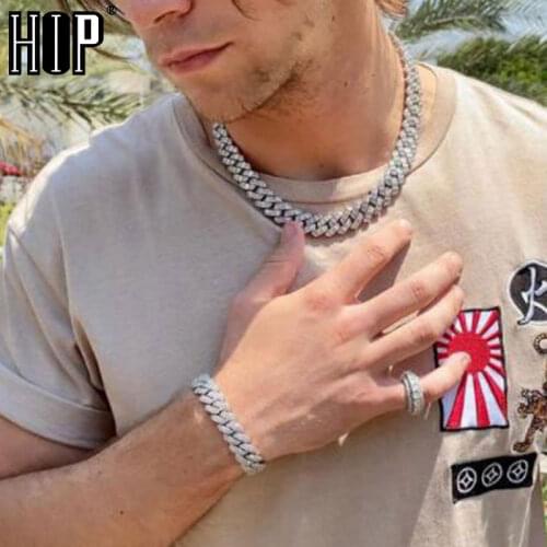 Hip Hop 15MM 3 Row Baguette Prong Bling Iced Out CZ Setting AAA+ Cubic Zirconia Box Buckle Necklace Bracelet For Men Jewelry