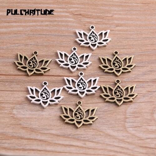 20pcs 16*20mm Metal Alloy Two Color 3D Lotus Charms Plant Pendants For Jewelry Making DIY Handmade Craft