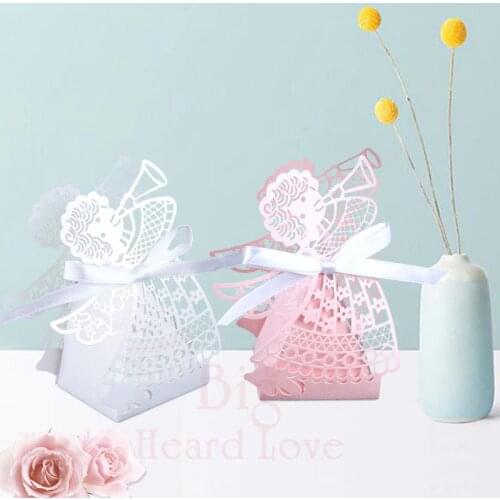 Big Heard Love 50pcs/lots Laser cut angel wedding box souvenirs baby shower candy box gift box party supplies wedding decoration