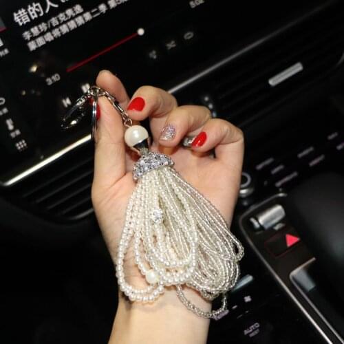 High-grade Beads Pearls Keychain Crystal Rhinestone Key Chain Ring Keyring Keyfob Creative Car Keyring Women Car Accessories