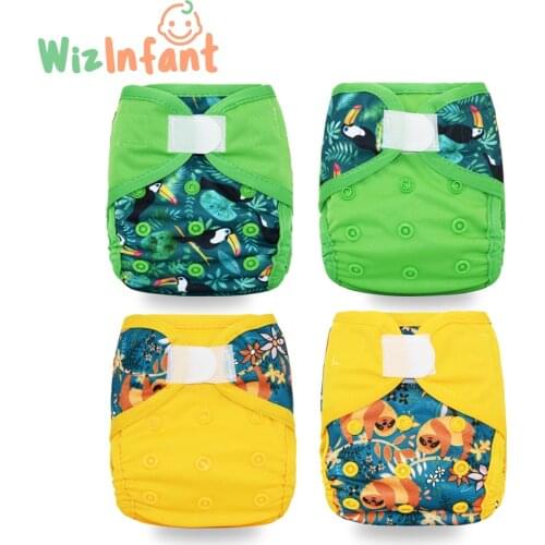 WizInfant 4 PCS/Set Tiny Newborn Cloth Diaper Washable Hook&Loop Cover Fitted Newborn Baby Nappy