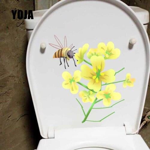YOJA 22.6X22.3CM Modern Art Home Decor Mural Bees Pick Honey Rapeseed Flowers Wall Sticker Toilet Decal T5-0890