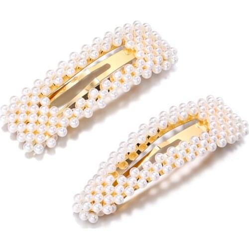 2pcs Fashion Women Full Pearl Hair Clips Snap Barrette Stick Hairpins Hair Accessories Hairgrip Gift