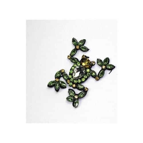 Green frog rhinestone patch apliques de roupa crystal rhinestone applique sew on patches for clothing para vestuario