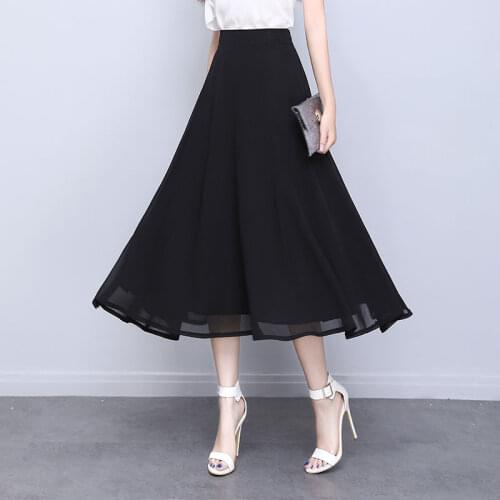 2021 New Elegant Ladies Spring Bohemian Pleated Maxi A-line Skirts Womens Summer Solid Color High Waist Chiffon Long Skirt L669