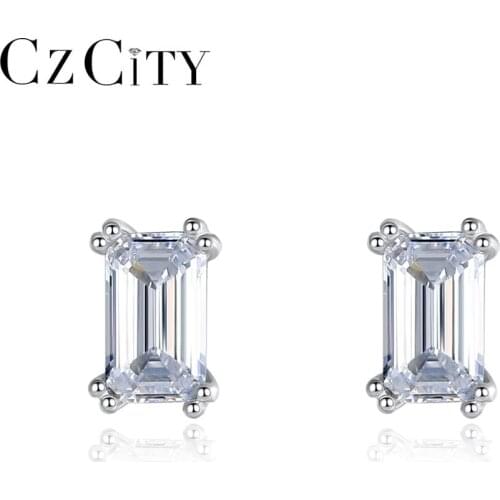 CZCITY New Emerald Cut CZ Wedding Engagement Stud Earring for Women Fine Jewelry 925 Sterling Silver Orecchini Bijoux SE20052104
