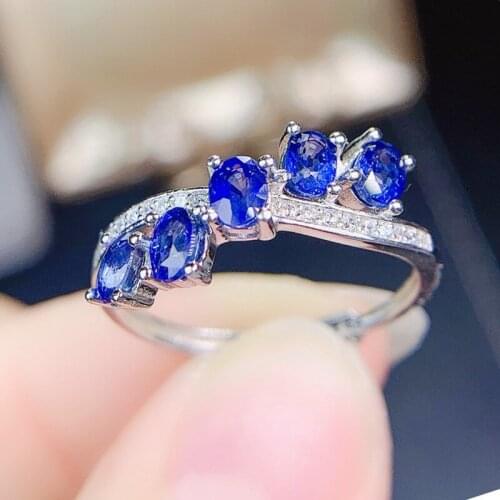 Natural real blue sapphire ring Per jewelry 925 sterling silver 3*4mm 0.3ct*5pcs gemstone Fine jewelry Women rings J21684