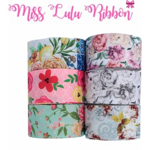 16mm-75mm Little Flower Geometric Swirl Printed Grosgrain/Foe Ribbon Watercolor DIY Hair Bowknots Wedding Decor 50yards/roll