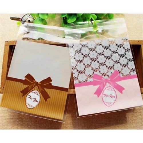 200pcs/lot-10*10cm Pink Brown Mini Flower Lace Bow Gift Packaging Opp Bag Self-adhesive Bags Candy Biscuit Cookies Bags
