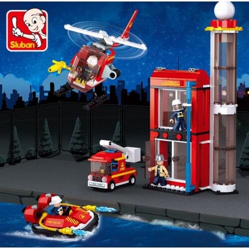 425Pcs City Fire Training Building Blocks Sets Fire Fighting Helicopter Car Bricks DIY Toys for Children