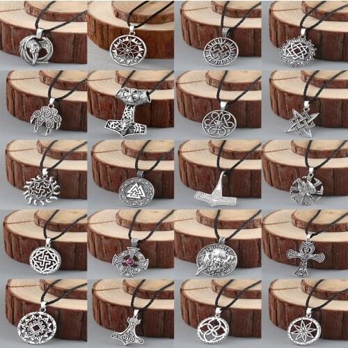 QIAMNI Nordic Viking Cross Axe Thor Hammer Necklace Pendant Slavic Symbol Amulets Pagan Ethnic Religious Male Men Jewelry Gift