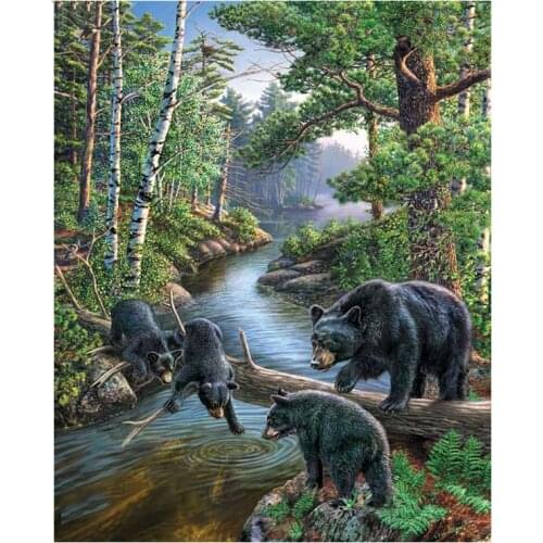 5D DIY Diamond painting Black Bear Family on the Single bridge full Diamond embroidery mosaic cross stitch home decoration