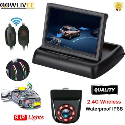 OOWLIVEE Car Intellgent System For Camera Folding Monitor Rear view Camera Wireless Kit Night Vision Camera Parking Assistance