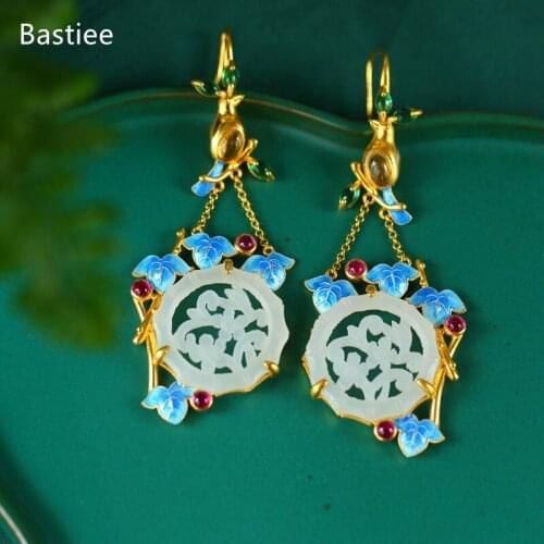 Bastiee Earings Fashion Jewelry 925 Sterling Silver Earrings Gifts For Women Drop Earrings Vintage Jade Silver