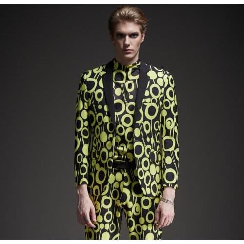 Free Shipping New Mens male 2019 Night shine autumn yellow dot printed suit blazer BY183106002