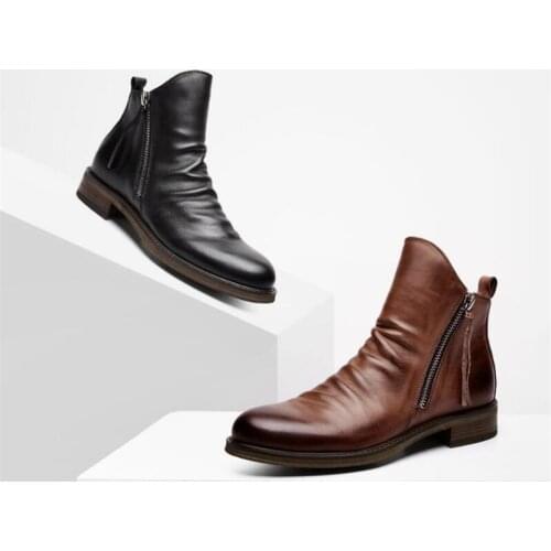 Ankle Boots Men Shoes Big Size 47 48 Men Dress Boot Leather Casual Shoes for Man Boots Punk Cool Zip Cowboy Boots Brown Shoes