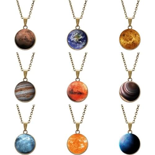 Retro Nebula Galaxy Double Sided Pendant Necklaces Universe Planet Jewelry Glass Cabochon Handmade Luminous Necklaces for Unisex