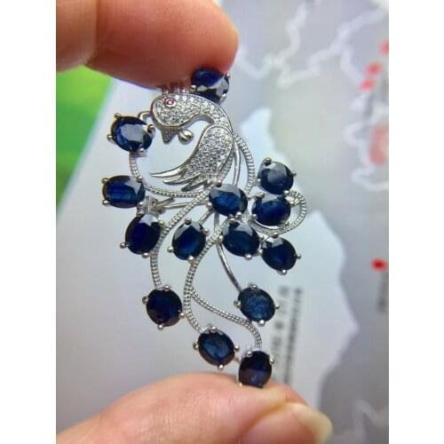Phoenix Sapphire brooch Free shipping Natural real Sapphire 925 sterling silver brooch 4*5mm 14pcs gemstone
