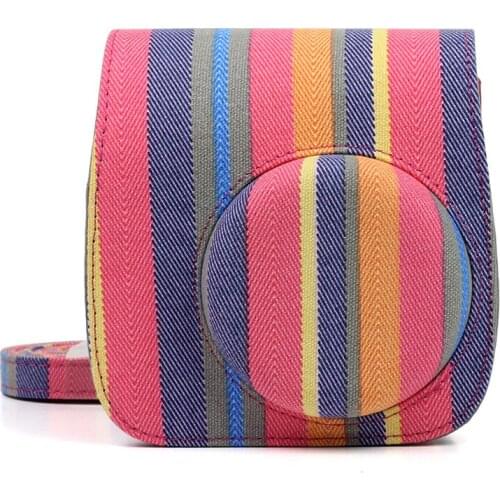 Fujifilm Instax Mini 9 Mini 8 Camera Accessories Stripe Canvas Instant Camera Shoulder Bag Protector Cover Case Pouch Gift Wed