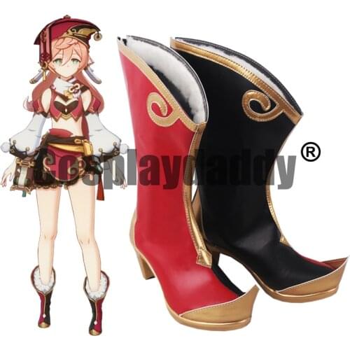 Genshin Impact Liyue Harbor Adepti Wise Innocence Yanfei Enhi Cosplay Red Black Shoes Heel Boots S008